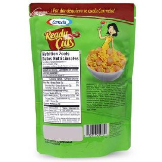 Parte posterior de un pouch Carmela Ready Cuts; el recuadro rojo señala la primera línea del código impreso